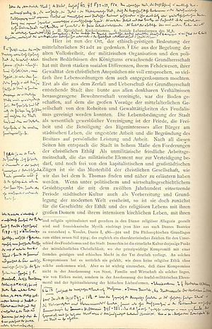 Von Ernst Troeltsch handschriftlich korrigierte Seite aus "Die Soziallehren"